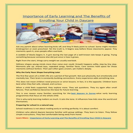Amazing Benefits Of Daycare For Your Child | PDF