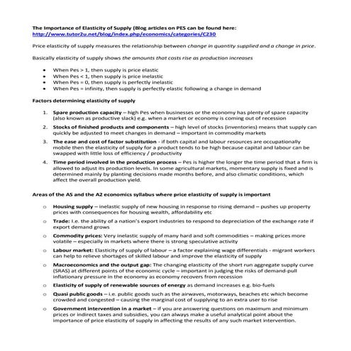 Importance of price elasticity of supply