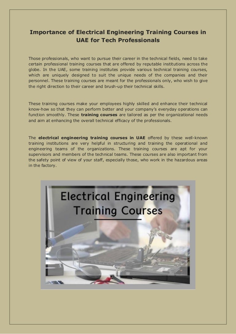 Importance of Electrical Engineering Training Courses in UAE for Tech…