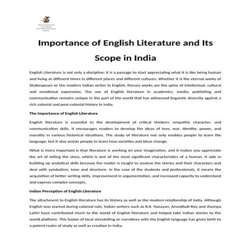 Importance of English Literature and Its Scope in India | DOCX
