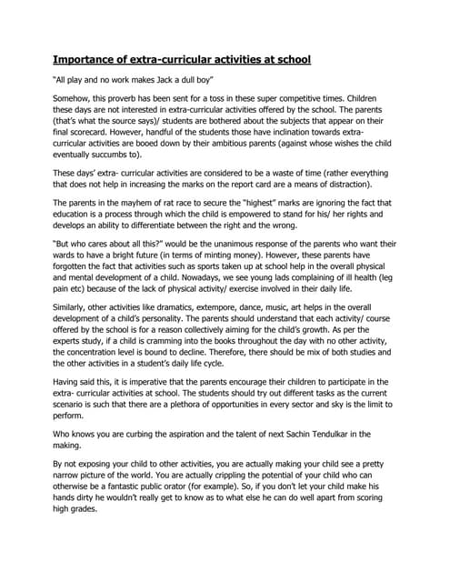 essay on extracurricular activities