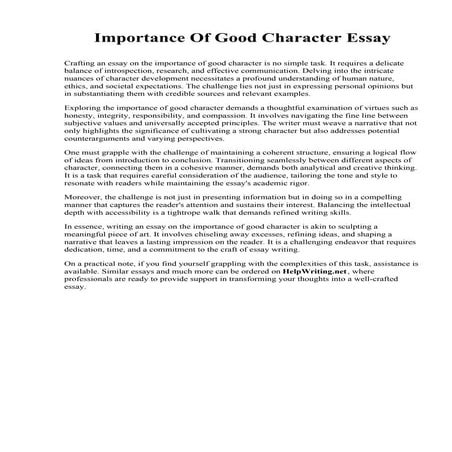 Importance Of Good Character Essay. Webb Institute