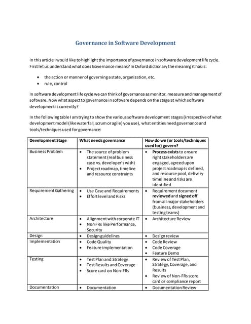 Importance of governance in software development