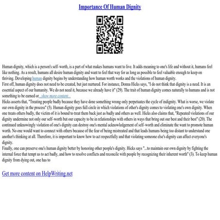 Importance Of Human Dignity