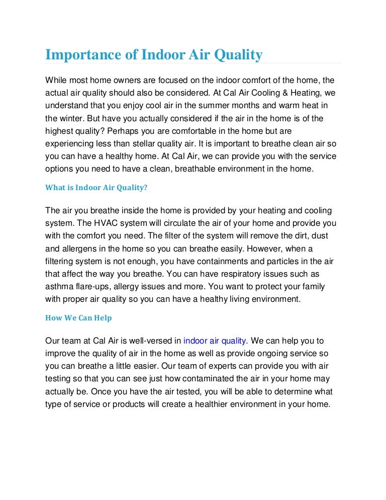 Importance Of Indoor Air Quality