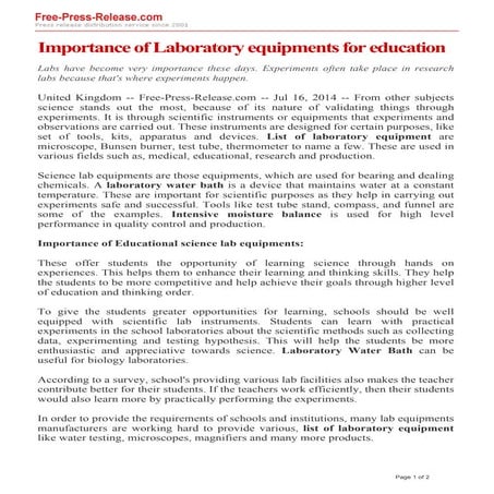 Importance of laboratory equipments for education