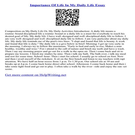 Importance Of Life In My Daily Life Essay