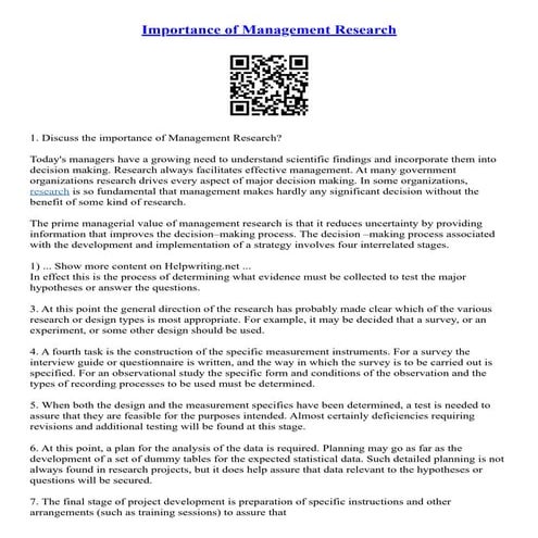 Importance Of Management Research