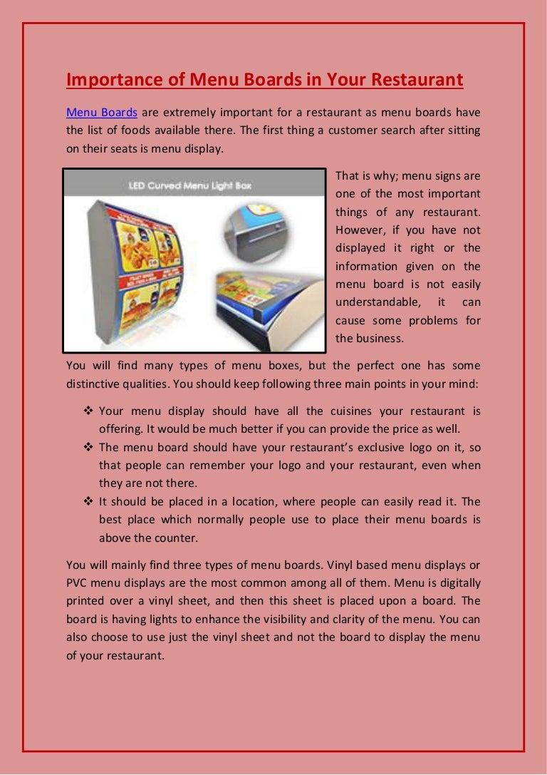 Importance of menu boards in your restaurant