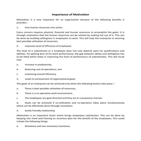 Importance of motivation