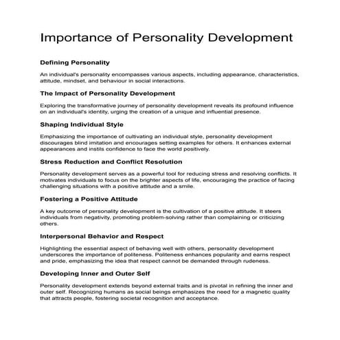 Importance of Personality Development | PDF
