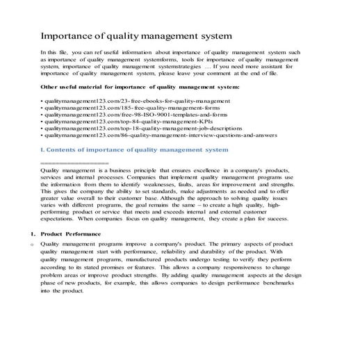 Importance of quality management system