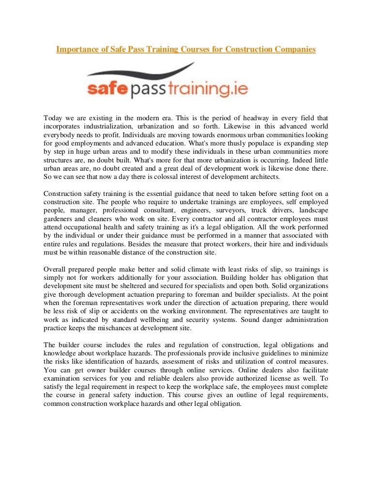 Importance of Safe Pass Training Courses for Construction Companies