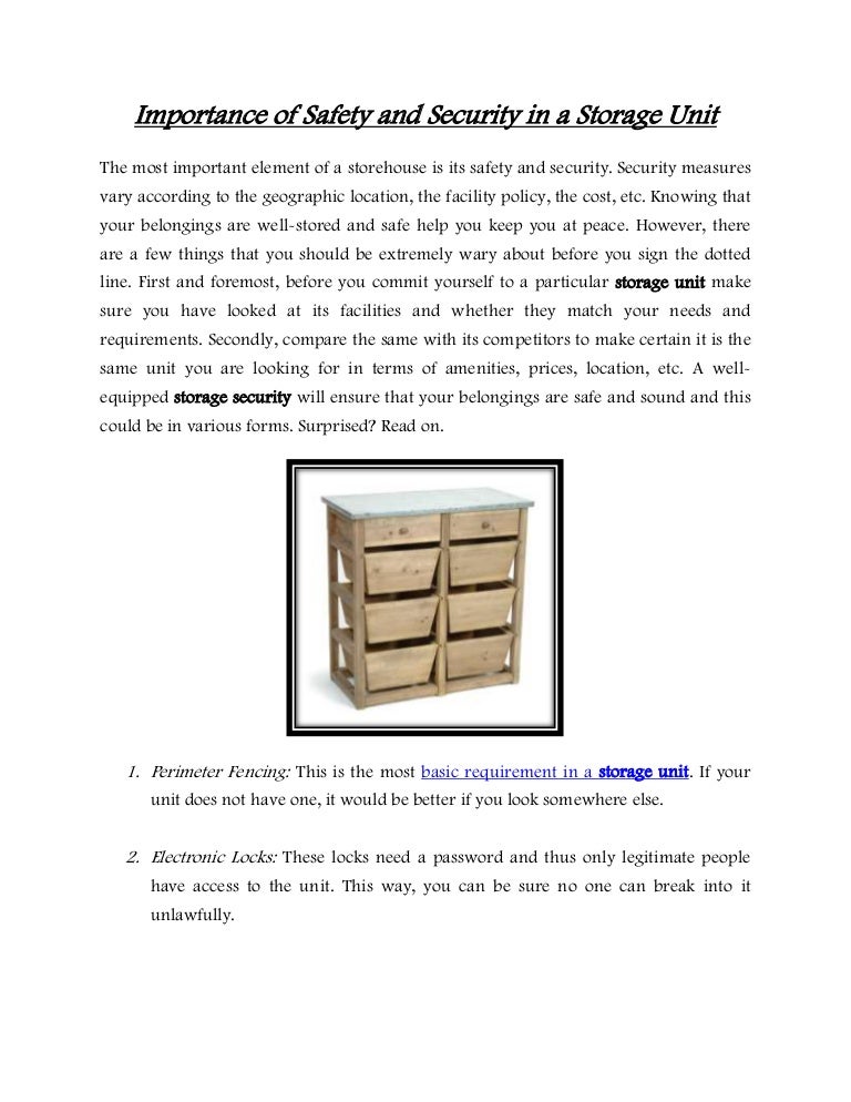 Importance of Safety and Security in a Storage Unit
