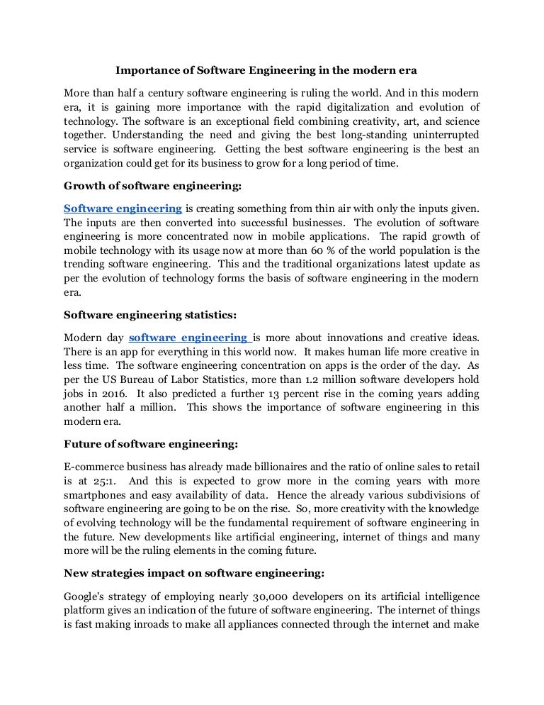 Importance Of Software Engineering In Modern Era
