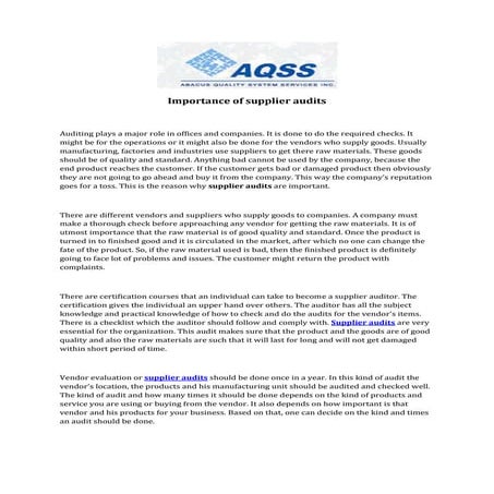Importance of supplier audits