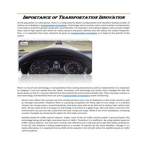 Importance of transportation innovation