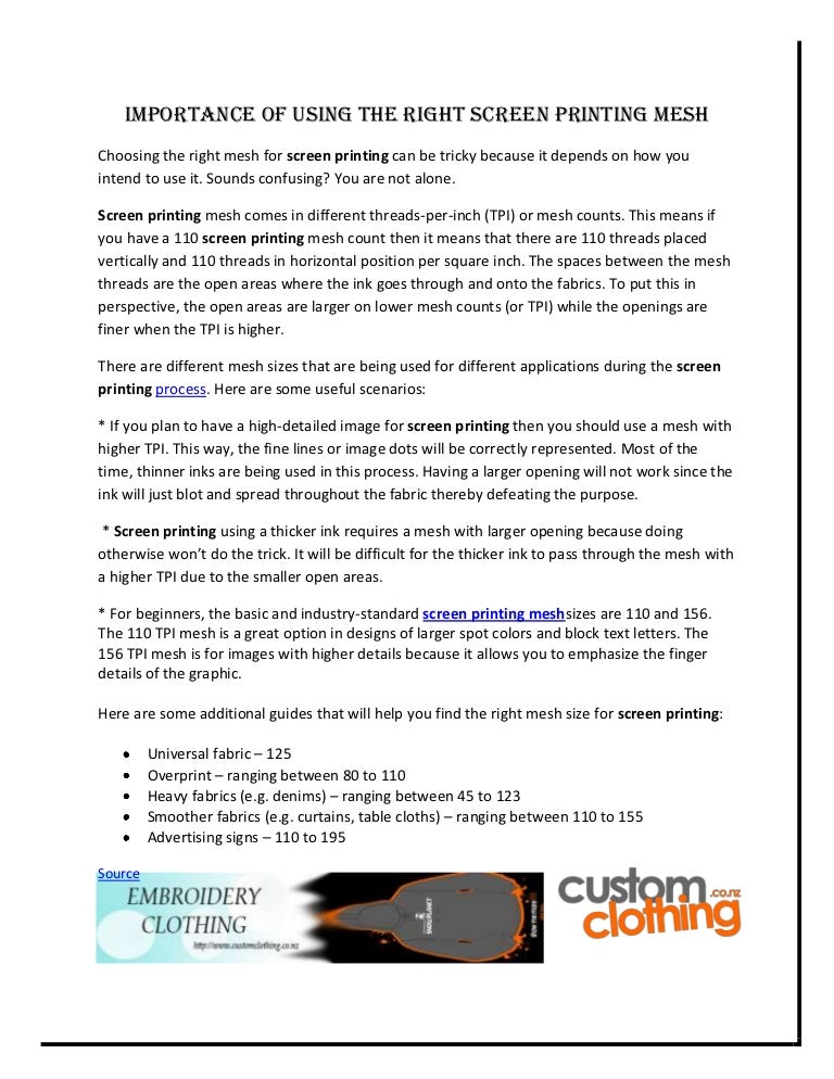 Importance of using the right screen printing mesh