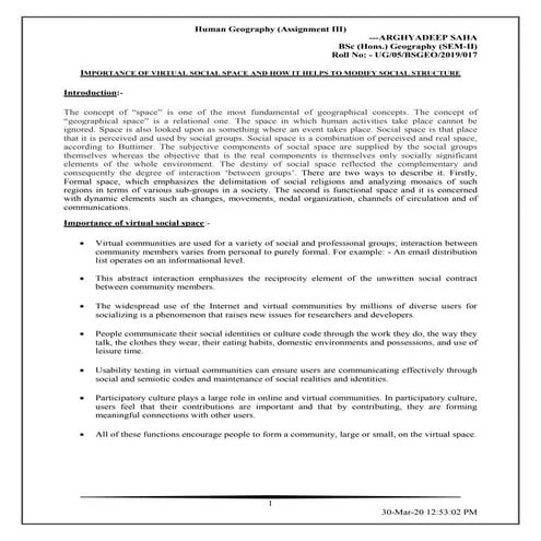 Importance of virtual social space and how it helps to modify social structure