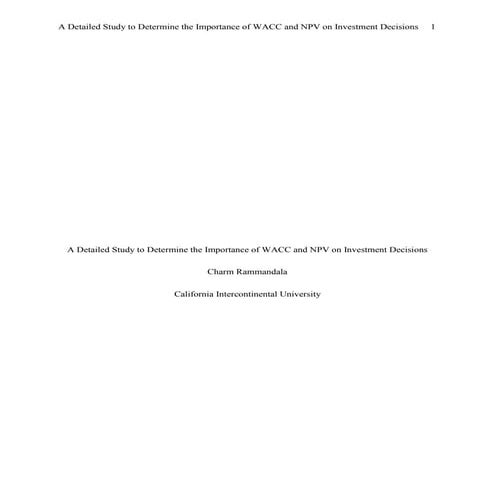 Importance of wacc and npv on investment decisions