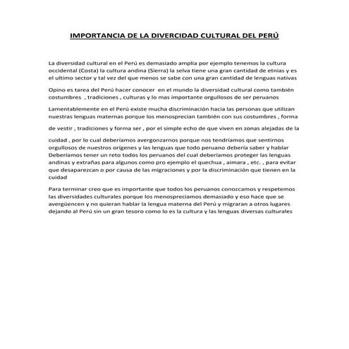La importancia de la diversidad cultural en el perú | DOCX