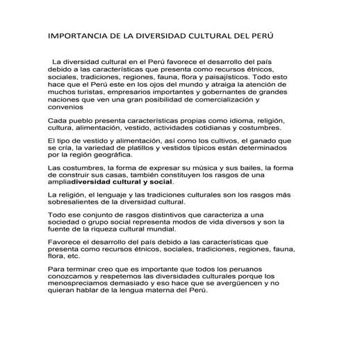 Importancia de la diversidad cultural en el Perú | DOCX