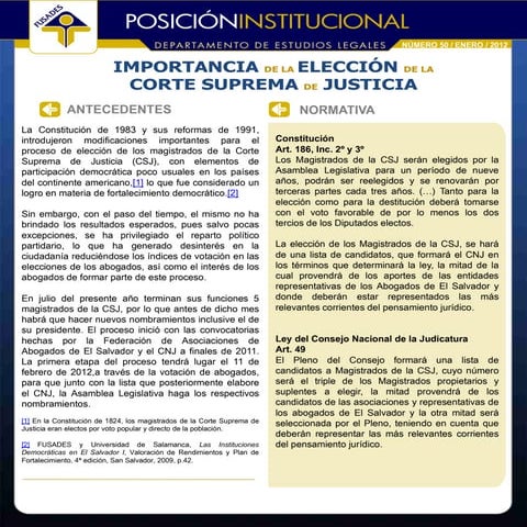 Importancia de la elección de la Corte Suprema de Justicia, Posición Instituc...
