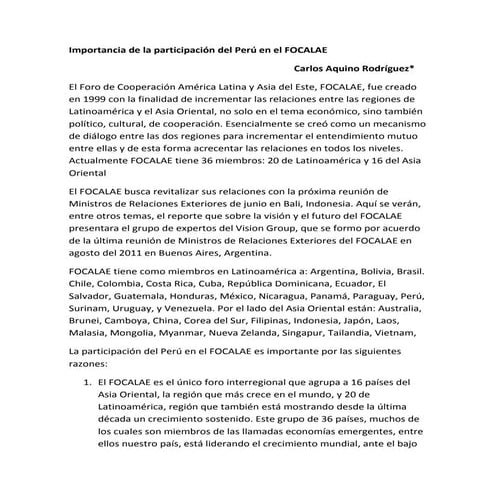 Importancia de la participación del perú en el focalae