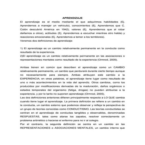 Aprendizaje Y Teorías Del Aprendizaje