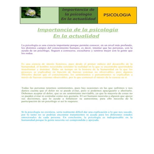 La importancia de la Psicologia en nuestra sociedad | DOCX