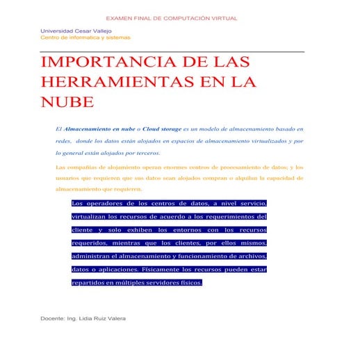 Importancia de las herramientas en la nube | PDF