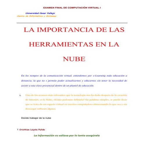 Importancia de las herramientas en la nube | PDF