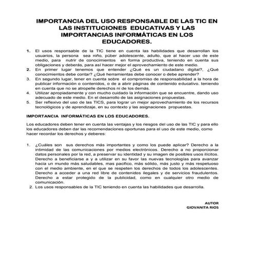 Importancia del uso responsable de las tic en las instituciones ...