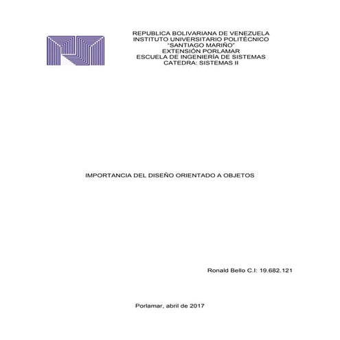 Importancia Diseño Orientado a Objetos