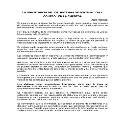 Importancia sistemas informacion en las organizaciones | PDF