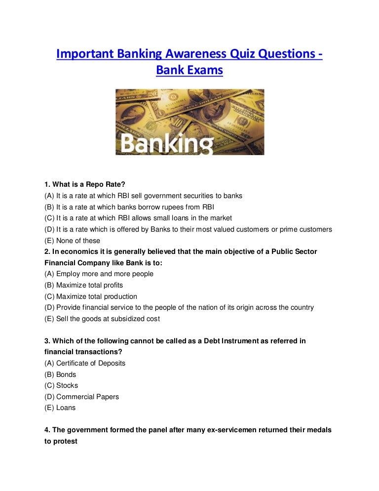 Important banking awareness quiz questions
