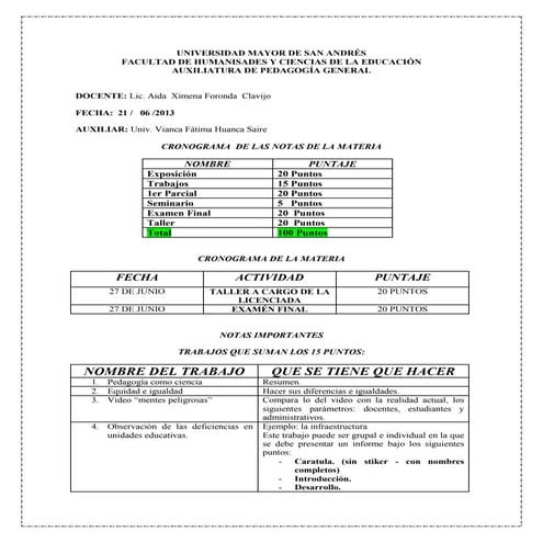 Importante para la materia