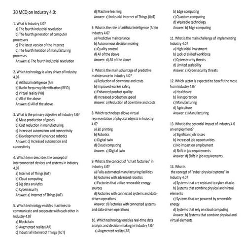 Comprehensive Industry 4.0 Multiple-Choice Questions and Answers for ...