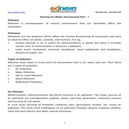 Important Notes - 10th Science - Striving for Better Environment