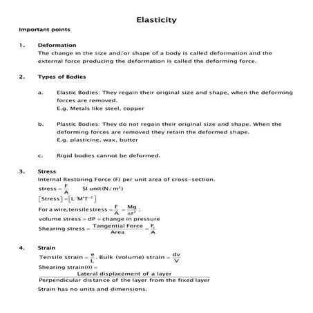 Important Points on Elasticity for JEE Main 2015 