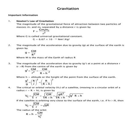 Important points on Gravitation for JEE Main 2015