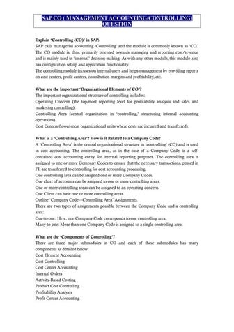 Important Interview questions in SAP CO