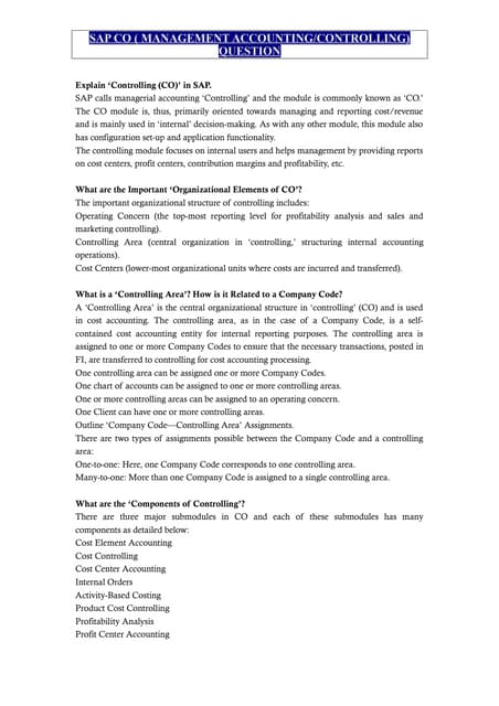 Important Interview questions in SAP CO