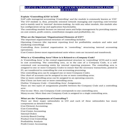 Important Interview question in SAP CO