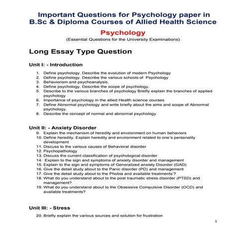  in B.Sc. (Allied Health Science) Psychology Questions by S.Lakshmanan Psychologist