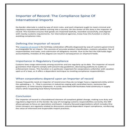 Importer of Record (IOR) Guide for International Companies | Complico | PDF