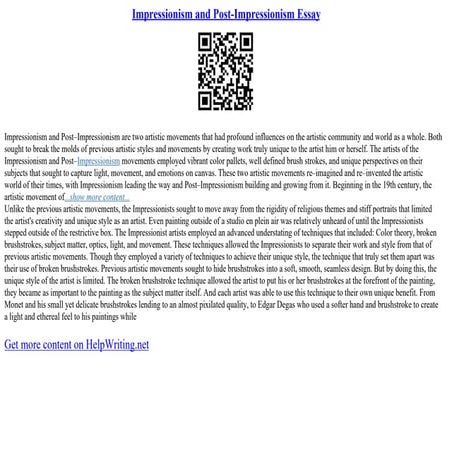 Impressionism And Post-Impressionism Essay | PDF