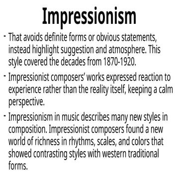 Impressionism MUSIC of  grade 10 quarter 1