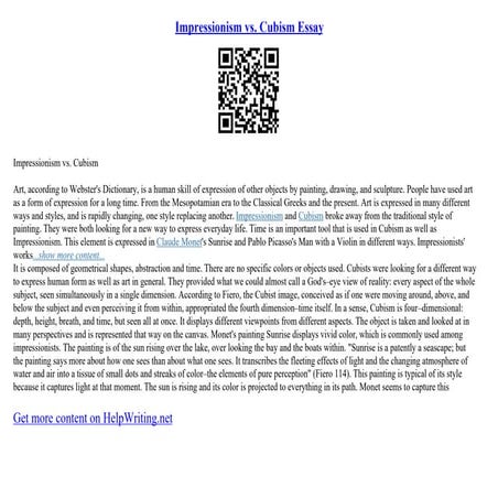 Impressionism Vs. Cubism Essay
