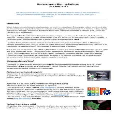 Imprimante 3D en médiathèque